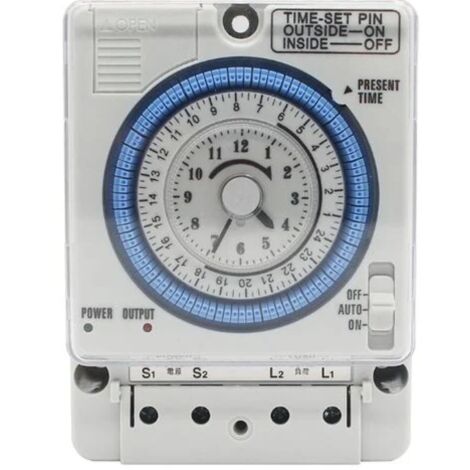 Horloge analogique quotidienne pour tableau électrique – Programmation 24h – Tension 100-240V AC – Capacité 16A – Montage sur rail DIN