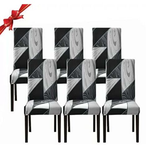 Lot de 6 housses de chaise de salle à manger, housses de chaise extensibles, housses de protection amovibles en spandex lavables (géométrie noire, 6 pièces) -