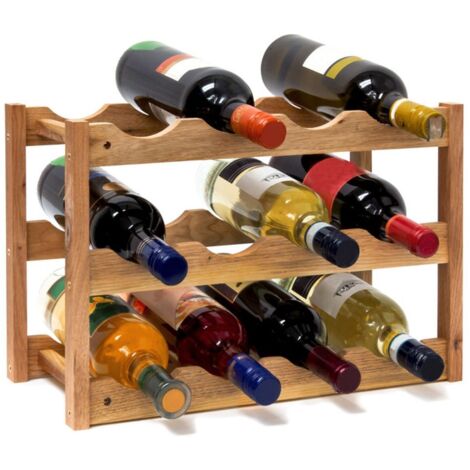 Casier à vin range bouteilles horizontal 3 étages de 4 bouteilles pour 12 bouteilles en bois étagère à bouteilles de (1/4)