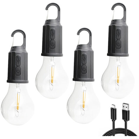 Tuserxln – Lanterne portative rechargeable – 4 ampoules LED – 3 modes d'éclairage – Charge USB – Étanche et résistante aux chocs pour camping et randonnée (1/5)