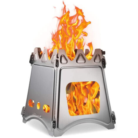 Réchaud de camping Poêle à bois Portable Compact Poêle à bois en acier inoxydable/titane pour pique-nique BBQ Camping Randonnée (1/5)