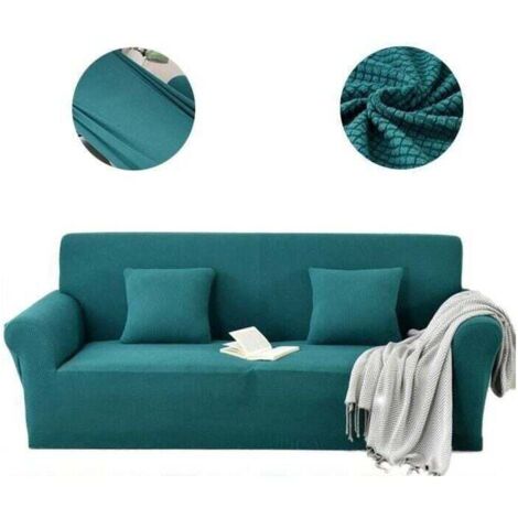 Housse canapé 2 places Housse de canapé Super Extensible 145-180cm Cyan Housse Canapé Extensible Universelle Housse Canape Épais Doux Fit pour pour Chiens Cat Pet Friendly (1/5)