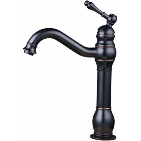 Rétro Mitigeur Robinet de Lavabo Laiton Noir Haut Bec Salle de Bain Robinetterie élégante et design antique Unique Batteur (1/4)