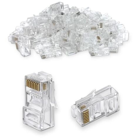 Connecteurs RJ45 Cat6 non blindé   37122 Fiche R45 A Sertir pour tout Câble Réseau, Lot de 100 Connecteurs