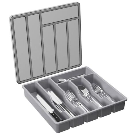 D\'Argenterie avec Couvercle, Plateau à Ustensiles Couvert pour Tiroir et Comptoir de Cuisine, Couverts et Couverts en Plastique (1/4)