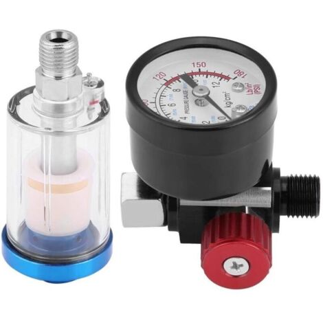 Régulateur de pression d'air, pistolet de pulvérisation d'air Delaman Jauge de régulateur de pression d'air Kit de séparateur de filtre de purge d'eau en ligne (1/4)