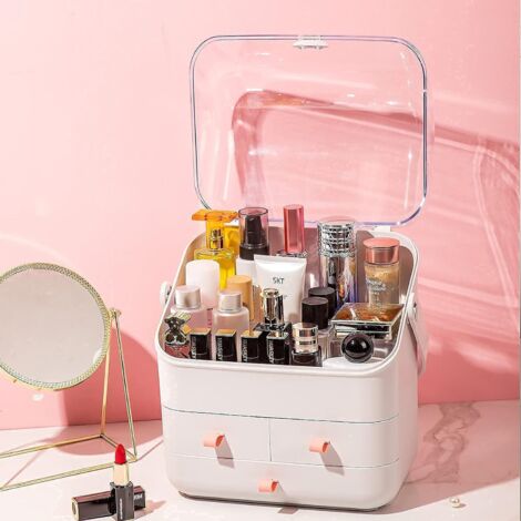 Organisateur de maquillage, bote de rangement cosmtique tanche et  antipoussire avec couvercle botes de prsentation de maquillage  entirement ouvertes, organisateurs de soins de la peau support d