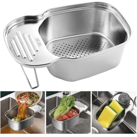 Panier de crépine d'évier de cuisine, panier de crépine d'évier d'angle polyvalent, stockage des déchets, panier de vidange en acier inoxydable (1/5)