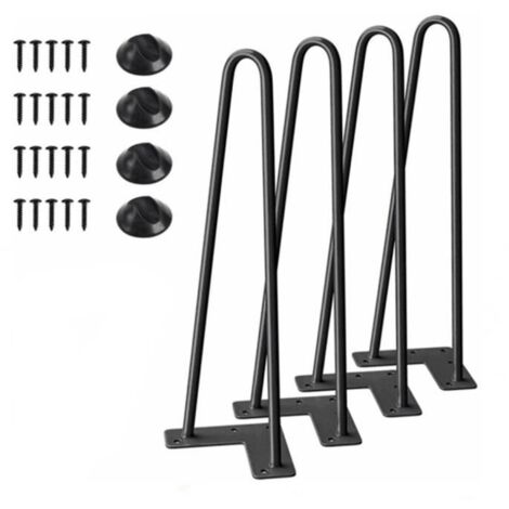 Lot de Pied de table - 4 Pcs - En acier - Long 20 cm - en forme de U - Avec Vis - Noir (1/4)