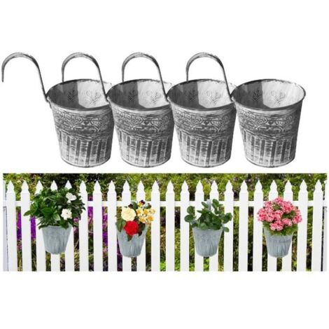 Pots de fleurs à suspendre,Pots de Plantes en Métal Style Vintage,Seau de Plante Fleurs en Fer avec Crochets,pour Balcon,Jardin,4pcs (1/4)