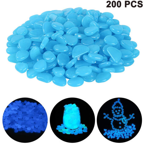Lot de 200 galets phosphorescents pour décoration extérieure, jardin, pelouse, aquarium, allée, aquarium, allée, alimenté par la lumière ou la recharge solaire, galets lumineux