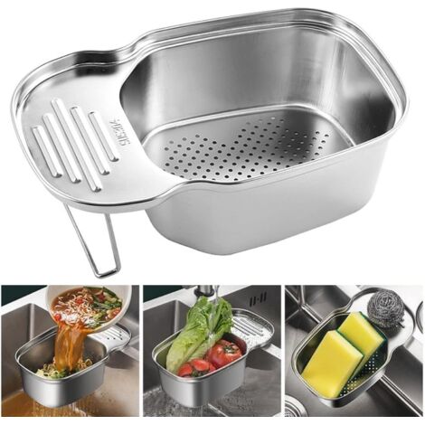 Panier de crépine d'évier de cuisine, panier de crépine d'évier d'angle polyvalent, stockage des déchets, panier de vidange en acier inoxydable (1/5)