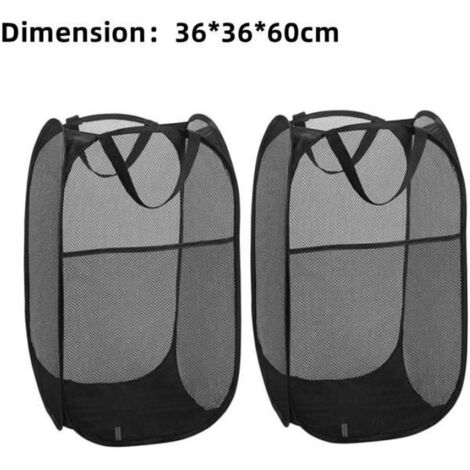 Panier à Linge [Lot de 2] Corbeilles à Linge Pliable Pop Up en Maille Filet Sac à Linge Panier à Linge Pliable-Noir (1/4)