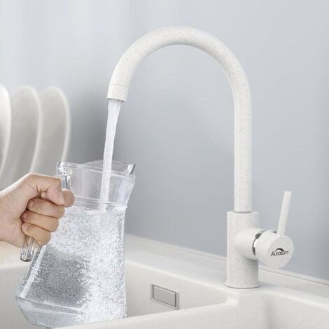 Robinet Cuisine Bec Haut, Mitigeur Evier à Poignée Unique, Rotatif à 360°, Mitigeur Cuisine à Eau Froide et Chaude en Laiton avec (1/4)