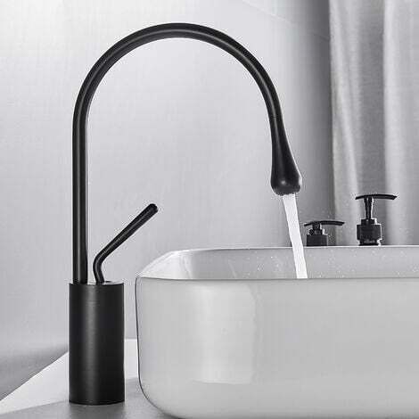 Robinet Mitigeur de Lavabo NOIR 360°Rotatif Robinet Haut Moderne Mitigeur d'eau Chaude et Froide Salle de Bain (1/6)