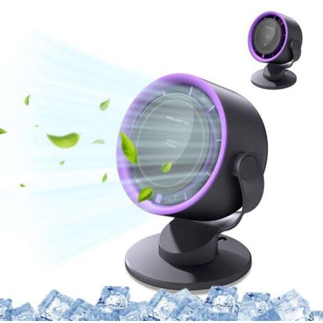 Mini Ventilateur Bureau Portable Turbo Réglable en Vitesse Batterie Rechargeable Affichage LED pour Maison Bureau Table Noir (1/4)