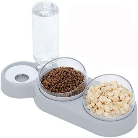 Double Gamelle Chat Surélevée,Inclinable à 15° Bol pour Chat Anti-Vomissements Bol pour Animaux de Compagnie 3-en-1 à Stockage D'eau Automatique,Disponible pour Les Chats et Les Chiots (grise) (1/6)