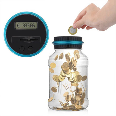 Compteur de tirelire numérique, pot de comptage automatique de pièces, bote d'économie d'argent, conteneur de pot d'économie de pièces avec écran LCD et grande capacité pour enfants adultes (1,8 L) (1/5)