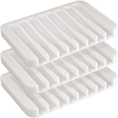 Lot De 3 Porte Savon En Silicone Avec coulement Automatique, Boîte Savon Bain Douche Pour Salle De Bain,cuisine Ou Voyage,Blanc (1/4)