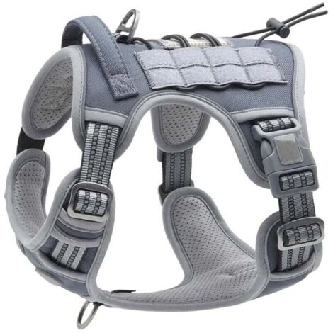 Harnais de Chien Anti Traction, Harnais Tactique Chien Respirant Réglable Facile à Mettre pour Moyen Grand Chien, Gilet Durable Réfléchissant - Gris - M (1/5)