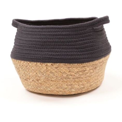 Panier rond tressé coton uni Gris anthracite 27x23 cm - (1/3)