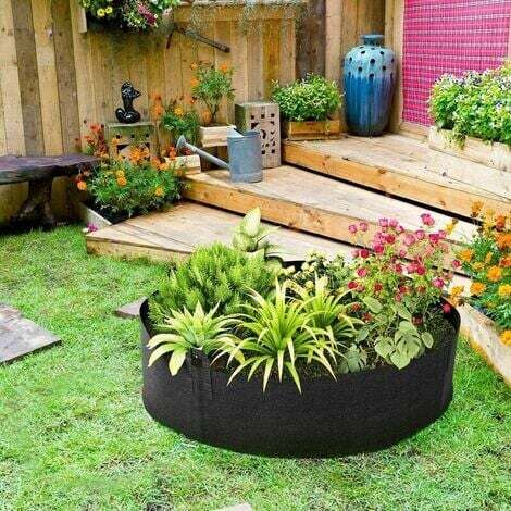 Sacs à Plantes Grand en Non tissé, Pot Geotextile Noir 400L, Ø 130cm Hauteur 30cm 400g / m², Sac à Plantes Légumes de Jardin avec Poignée