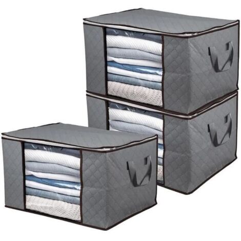 Sac de Rangement Vetement Lot de 3 - Non-Tissé - Gris - Grande Capacité (1/4)