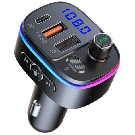 Transmetteur FM Bluetooth 5.3 - Charge Rapide QC3.0 PD18W USB C - Appels Mains Libres - Support Assistant Siri et Google - (1/4)