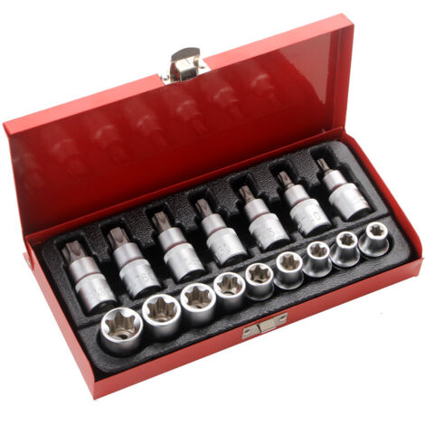 Jeu de douilles torx mâle 16 pièces Douilles avec entraînement de ½" Acier Chrome vanadium Coffret