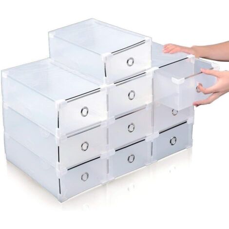 10X bote à chaussures stockage de chaussures bote empilable étagère à chaussures avec couvercle en plastique transparent