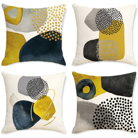 Housses de Coussin 45 x 45cm Lot de 4 décor Moderne esthétique coloré Abstrait géométrique Minimaliste taies d'oreiller pour canapé décorations pour la Maison (45x45cm,D) (1/5)