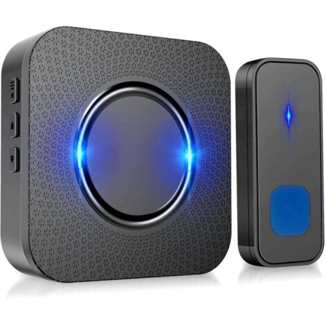 Sonnette sans Fil, 300M Sonnette de Porte IP55 Étanche Carillon Electronique, Kit de Carillon avec Récepteurs Enfichables pour la Maison, 55 Mélodies au 5 Niveaux Volumes, LED Bleu - (1/5)