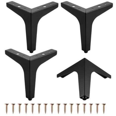 4PCS Pieds de Meuble en Métal de 17cm, Pieds de Canapé Triangulaires, Pieds pour Table Armoir Chaise avec 16 Vis - Noir (1/4)
