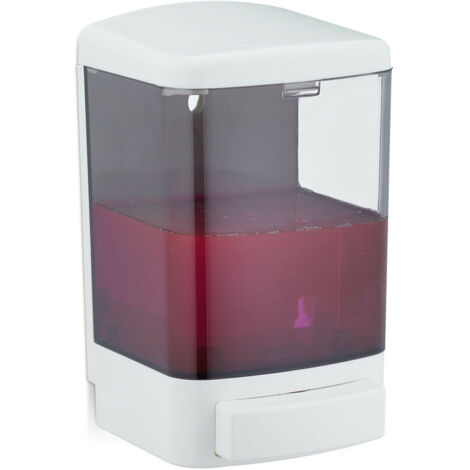 Distributeur de savon mural, 1000 ml, rechargeable, Poussoir pour salle de bain & cuisine, blanc-noir (1/5)