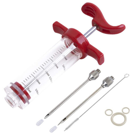 Injecteur de viande, kit d'injecteur de marinade en plastique pour barbecue, seringue d'injecteur de dinde (1 aiguille à viande en acier inoxydable) pour barbecue fumé à la dinde 30 ml (1/5)