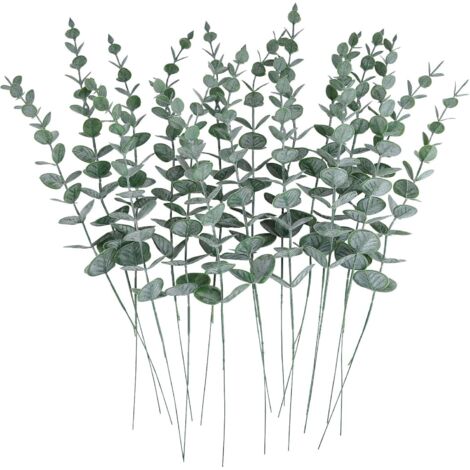 24 pcs Feuilles D'eucalyptus Artificielles Tiges Vrai Gris Vert Touch Branches pour Bureau à Domicile Pièce Matresse De Mariage Banquet Arrangement De Fleurs Décoration