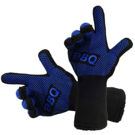 Gants de Barbecue Gants de Four Anti-Chaleur Jusqu'à 800°C Universel Gants de Cuisine Résistant à la Chaleur et Antidérapants Gants pour BBQ Grill Four Cuisine et Cheminée 1 Paire (bleu 30cm)