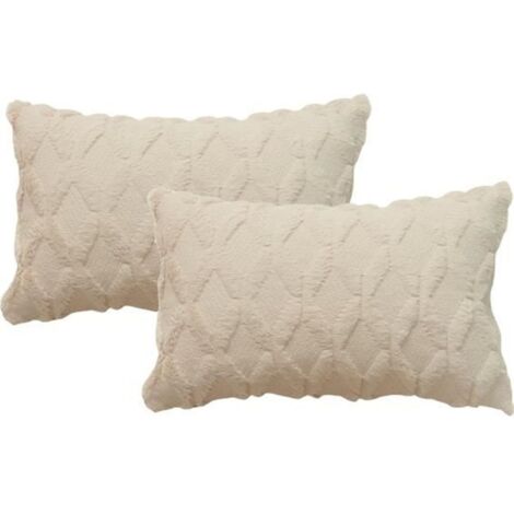 2pcs de Housses de Coussin rectangulaire 30cm x 50cm en Peluche style scandinave couleur unie - Beige (1/4)
