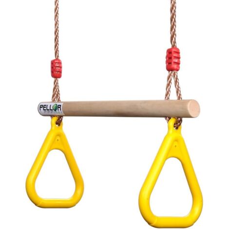 Trapèze Balançoire en Bois avec Gymnastique Anneaux Enfants Portique Toboggan Jeux Jardin Extérieur Intérieur (1/5)