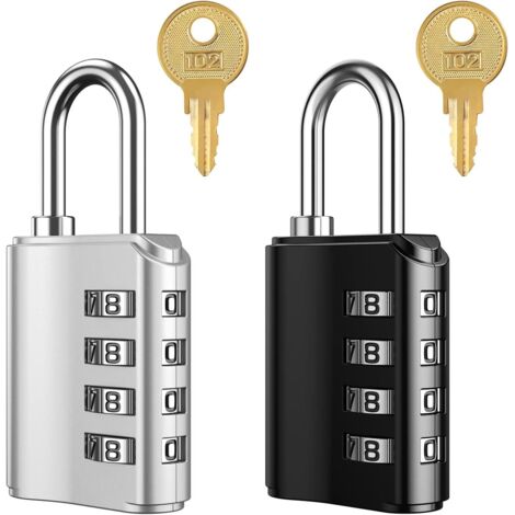 2pcs Cadenas à code, Cadenas à combinaisonde, pour pour valises, bagages, École, gym (Noir+Argent) (1/5)