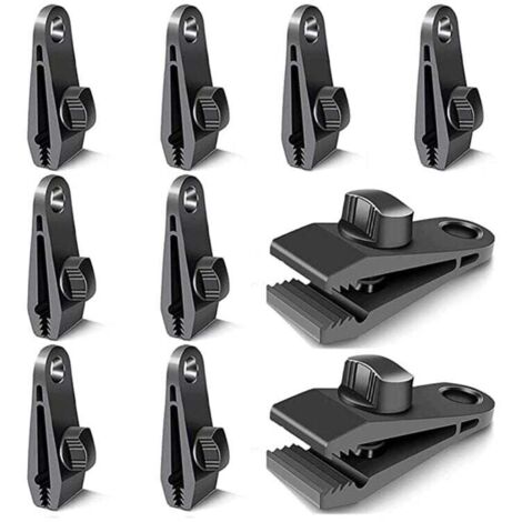 10 Pièces Clips de Bâche, Pièces de Fixation de Bâche, Crochets de Bâche, Clips de Tente de Camping Coupe-Vent, Accessoires de Clip Coupe-Vent Résistant au Soleil (Noir) (1/5)