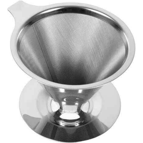 Filtre à café permanent de haute précision en acier inoxydable 304 de qualité alimentaire, réutilisable, avec double maille en acier inoxydable et poignée en silicone