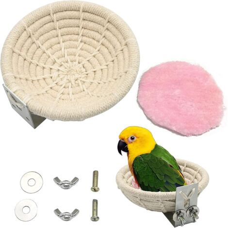 Nid d'oiseau en corde de coton, nid d'élevage de perruches fait main hiver chaud, nid d'oiseau pour cages Perruches perroquets qui se perchent, avec coussins moelleux