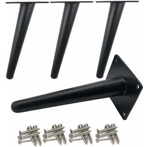 4 pièces Pieds de Table obliques Pieds d'armoire en métal, Pieds de Meubles de cône, Acier Inoxydable, Noir, 10 cm de Hauteur, Base silencieuse antidérapante pour canapés, Tables et Autres (1/4)