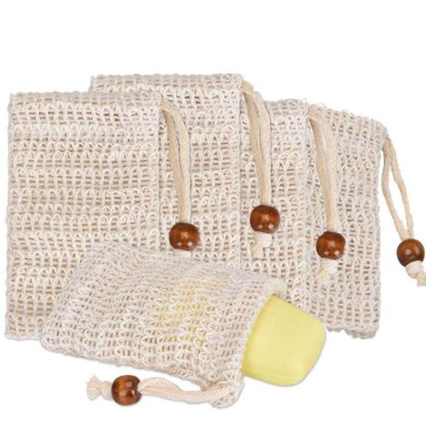 Sac à Savon en coton et lin, 5 Pcs Filet à Savon Sac de Stockage (1/5)