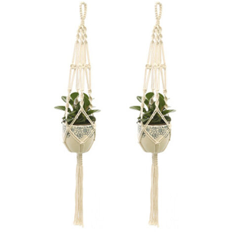 Cintres pour plantes en macramé, 2 pièces, panier de jardinière suspendu d'intérieur et d'extérieur, corde en coton, sac en filet pour pot de fleur tricoté à la main