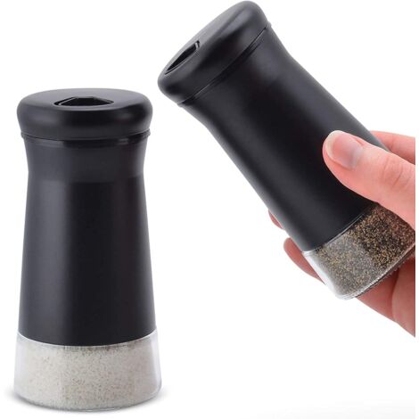 Salières et poivrières - Distributeur d'épices noir et argenté avec trous verseurs - Acier inoxydable et verre - Ensemble de 2 bouteilles