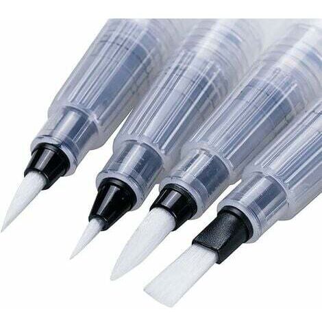 Lot de 4 Pinceaux Aquarelle à Reserve d'eau Rechargeables - Stylo Pinceau a Reservoir avec Pointe Ronde et Plate - pour Le Mélange des Couleurs et la Calligraphie