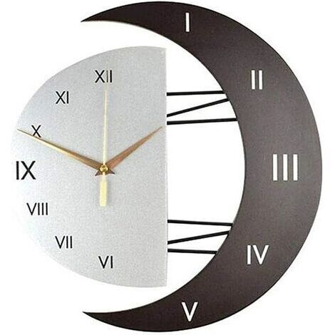 Horloge murale analogique silencieuse en bois haute densité – Cadran noir avec chiffres romains – Mouvement à quartz précis