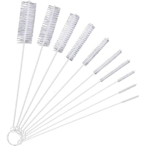 Brosse de Nettoyage,10 Pack Goupillon pour Cuisine Bouilloire Théière Spou Buse De Pistolet Tube Voiture Clavier Nylon 10 Blanc 200mm (1/5)